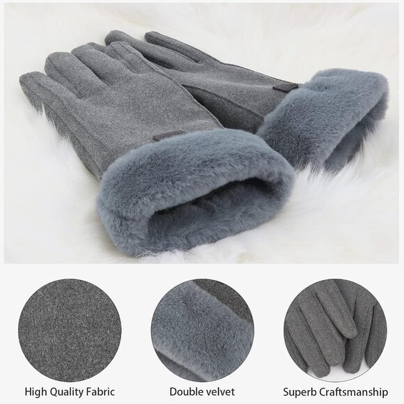 Women's Gray Winter Warm Touchscreen Thermal Fleece Lined Cold Weather Gloves - Picture 2 of 6